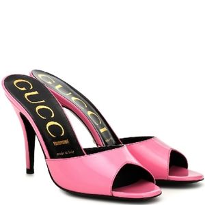 GUCCI SCARLET LEATHER SANDALS IN PINK PLEXI Size 9B/39 Dust Bags & original box